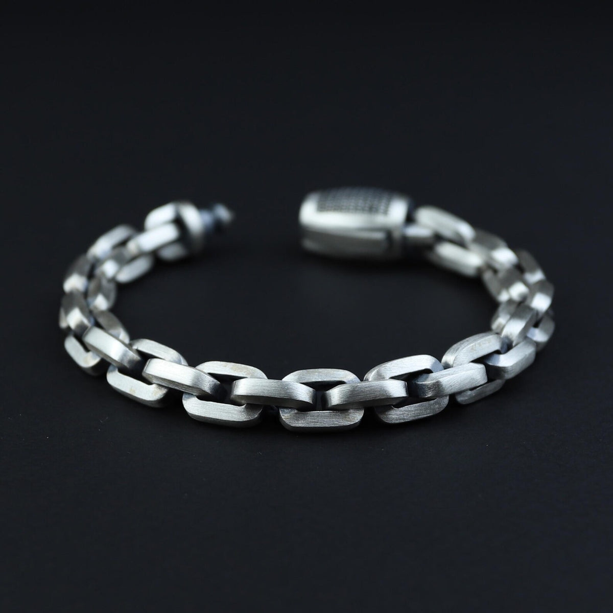 Sterling Silver Cable Solid Silver Onyx Stone Chain Bracelet
