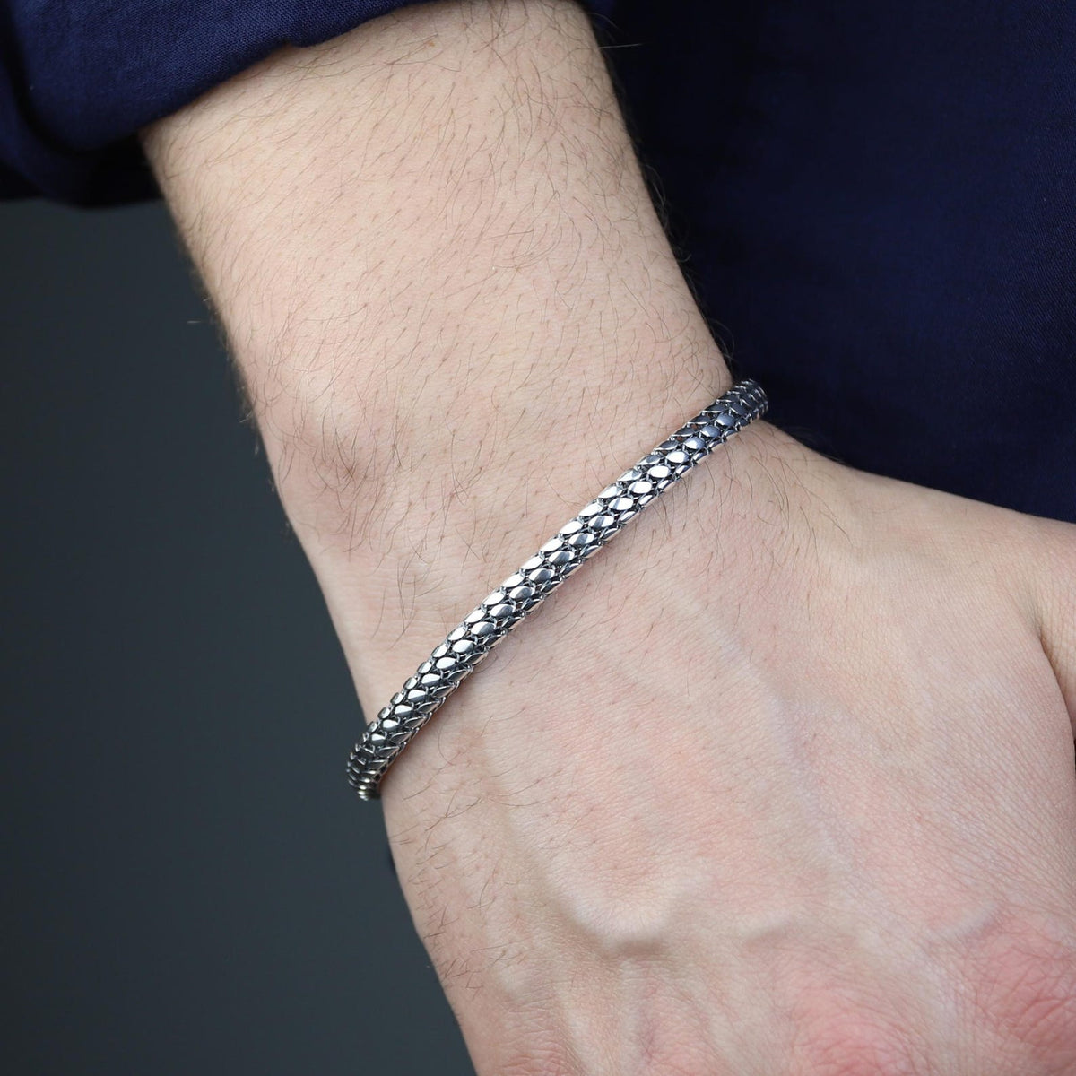 925 Silver Onyx Stone Popcorn Chain Link Bracelet Black Stone Snake Bracelet