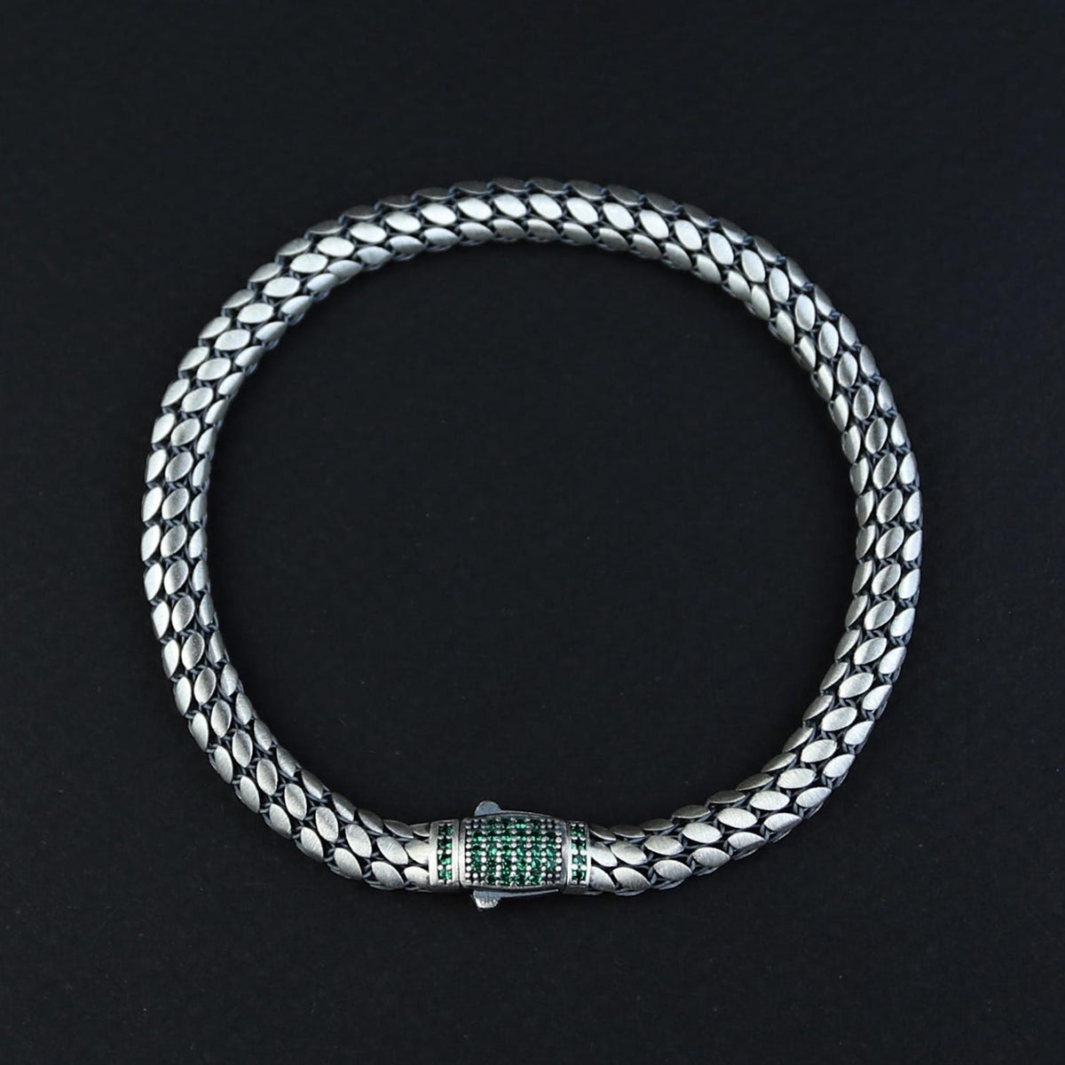 Men Silver Emerald Stone Popcorn Chain Bracelet