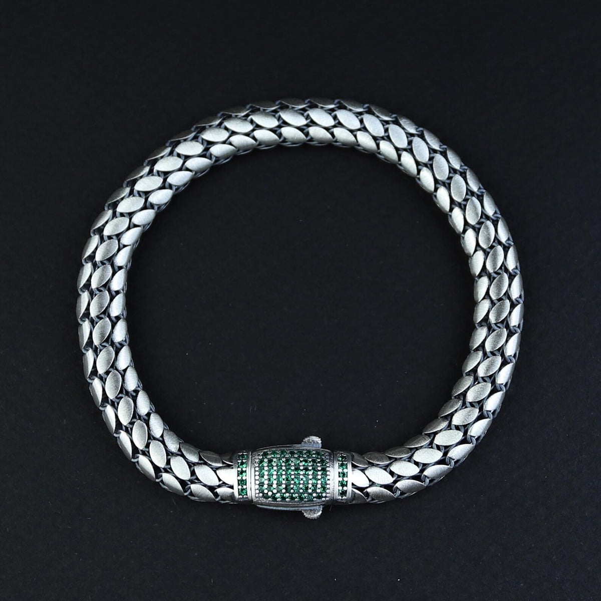 Men Silver Emerald Chain Bracelet, 5MM Popcorn Chain Luxury Bracelet