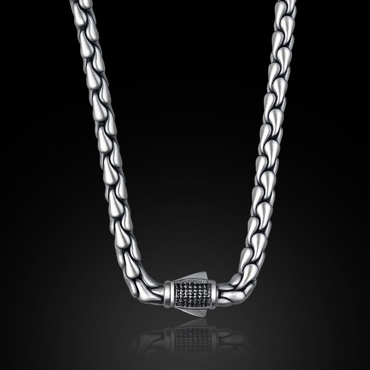 Men 925 Silver Snake Black Onyx Stone 6mm Men Chain Necklace