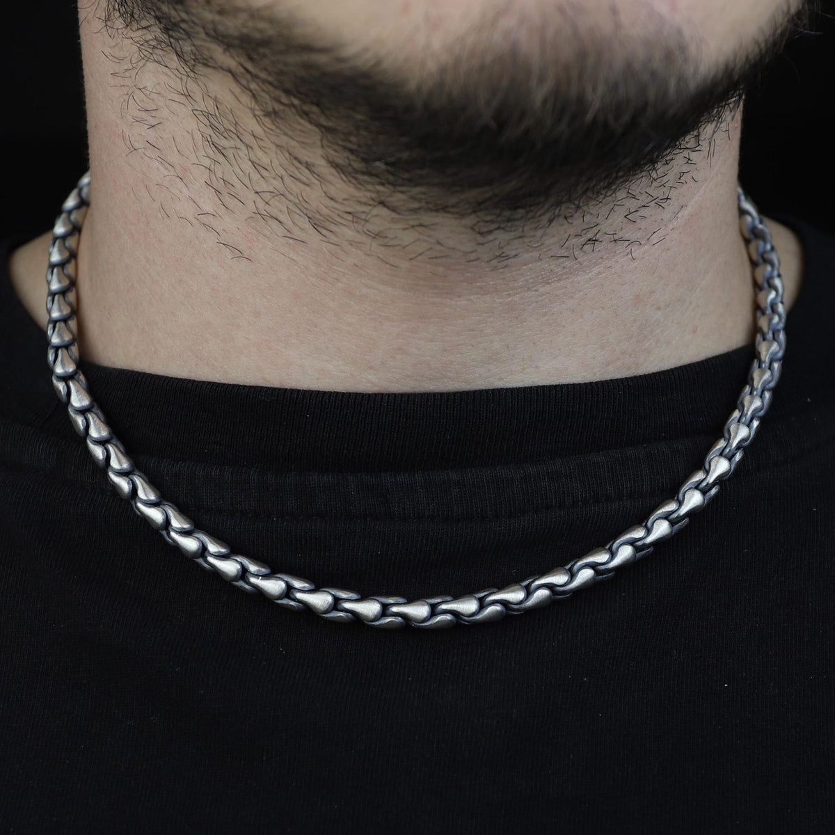 Men 925 Silver Snake Black Onyx Stone 6mm Men Chain Necklace