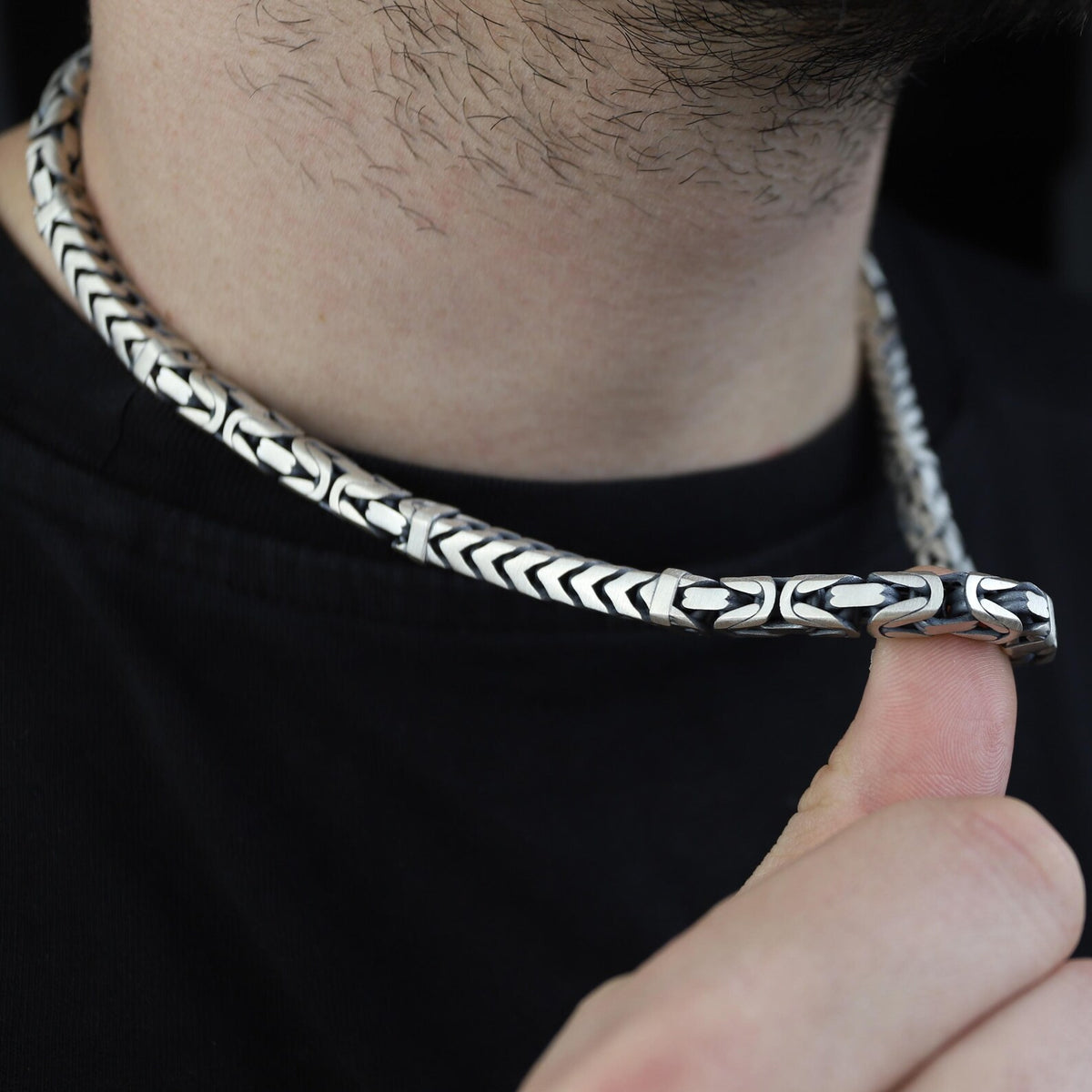 Men 925 Silver Byzantine Solid Silver 7mm King Chain Necklace