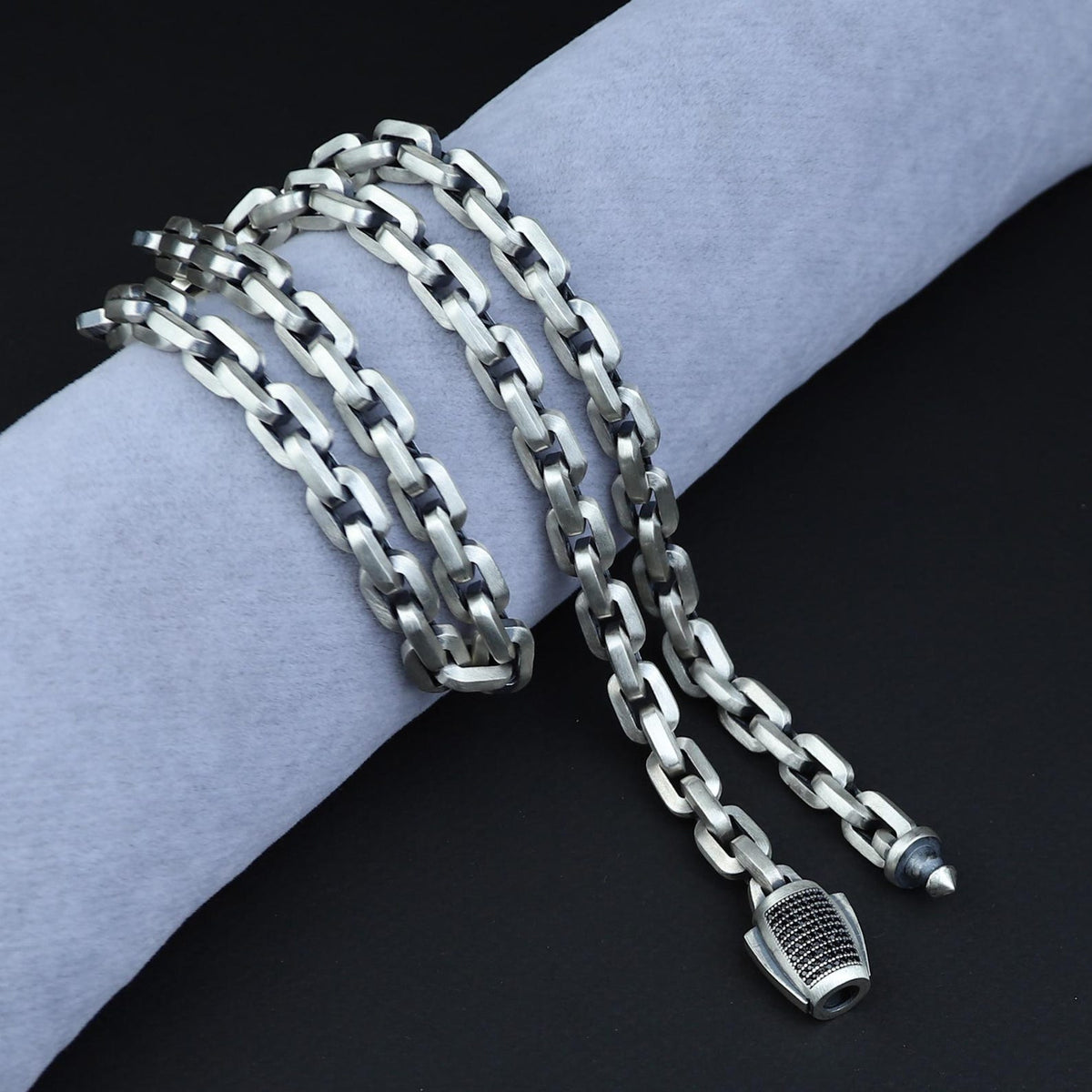 Men 925 Silver Handmade Black Onyx Stone Curb Box Chain Necklace
