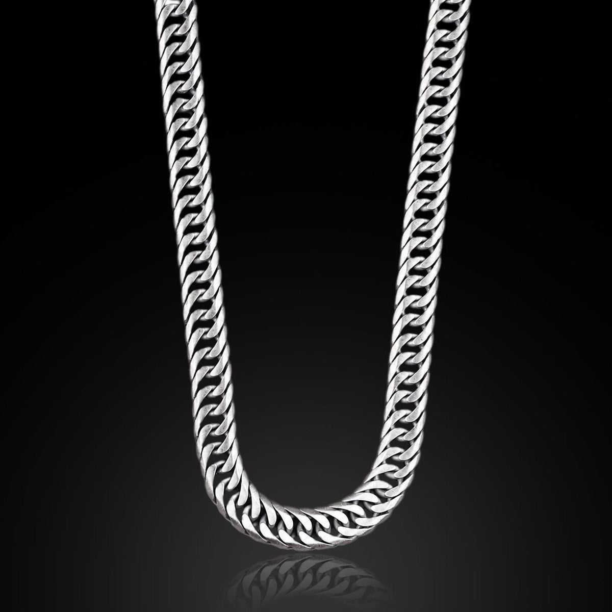 925 Solid Sterling Silver 7.5 MM Oxidized Curb Chain Necklace