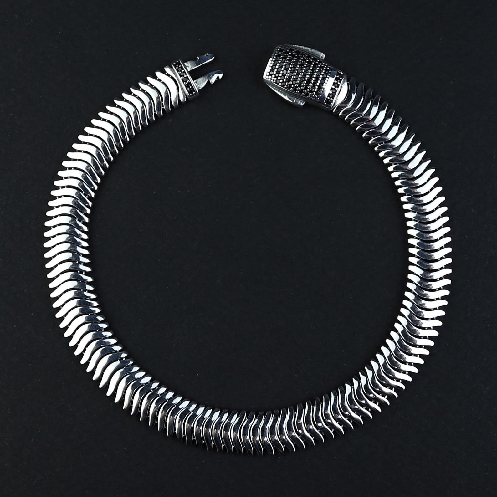 925 Sterling Silver Onyx Gemstone Chain Snake Bracelet
