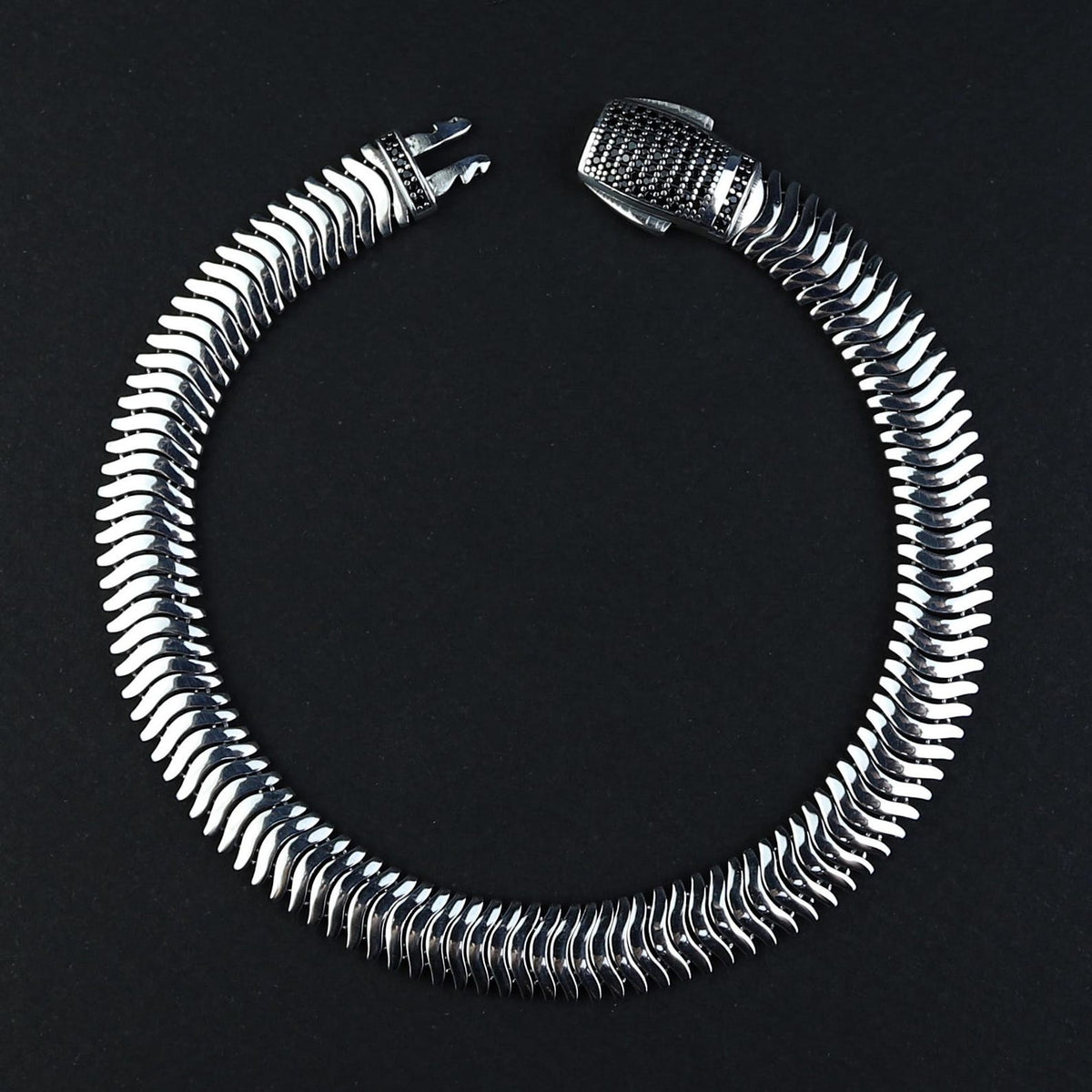 925 Sterling Silver Onyx Gemstone Chain Snake Bracelet