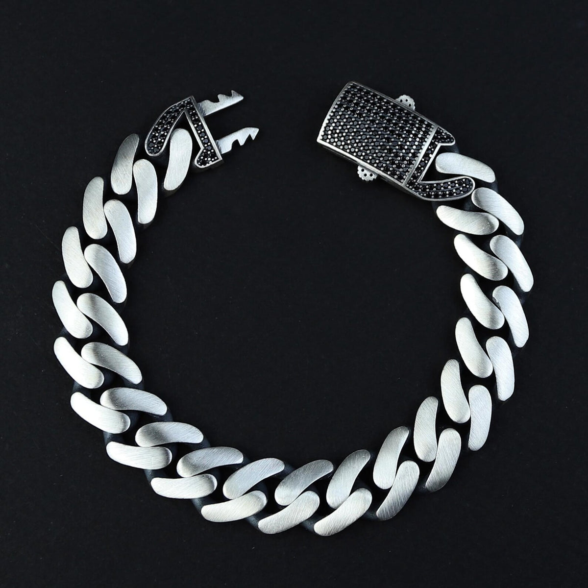 925 Silver Black Onyx Curb Chain 10MM Chain Link Bracelet