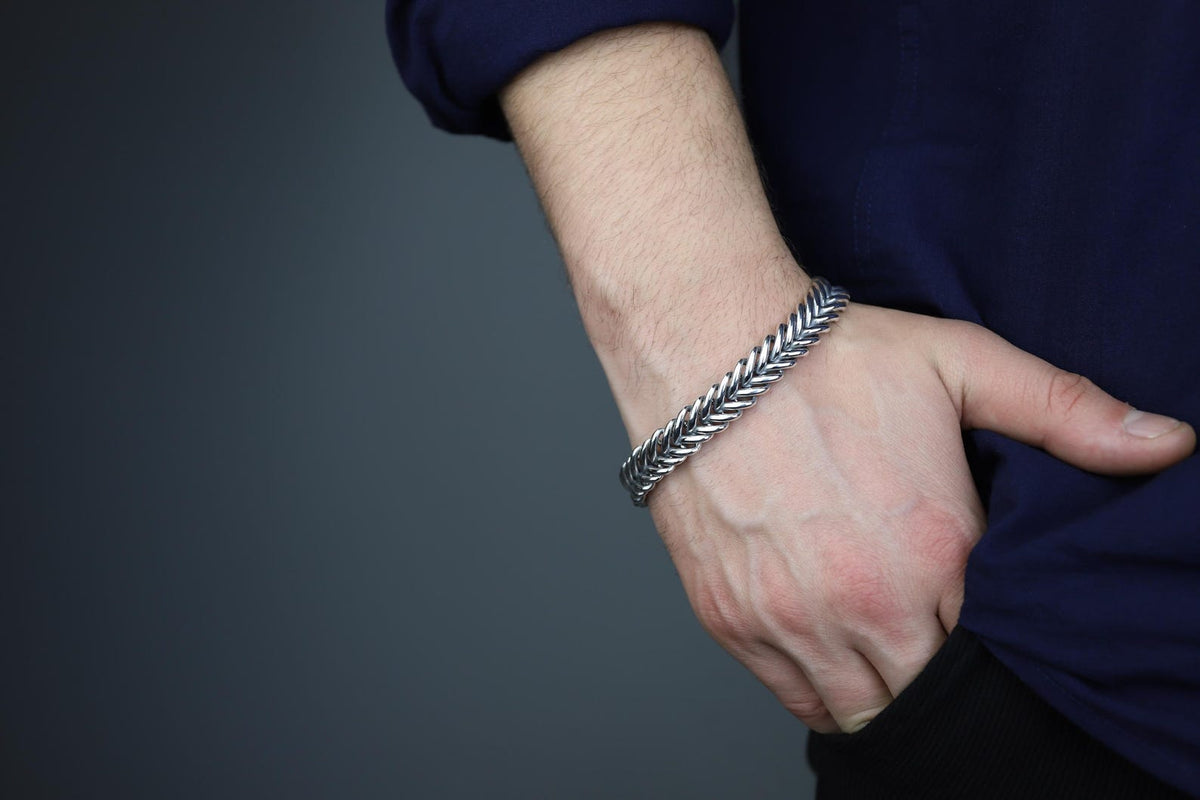 925 Sterling Silver 10MM Chain Black Diamond Men Chain Bracelet