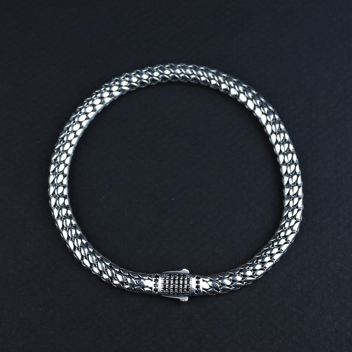 925 Silver Onyx Stone Popcorn Chain Link Bracelet Black Stone Snake Bracelet