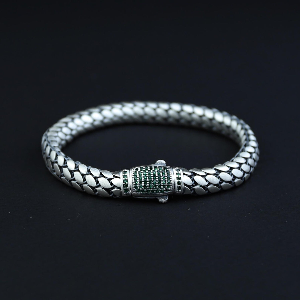 Men Silver Emerald Chain Bracelet, 5MM Popcorn Chain Luxury Bracelet