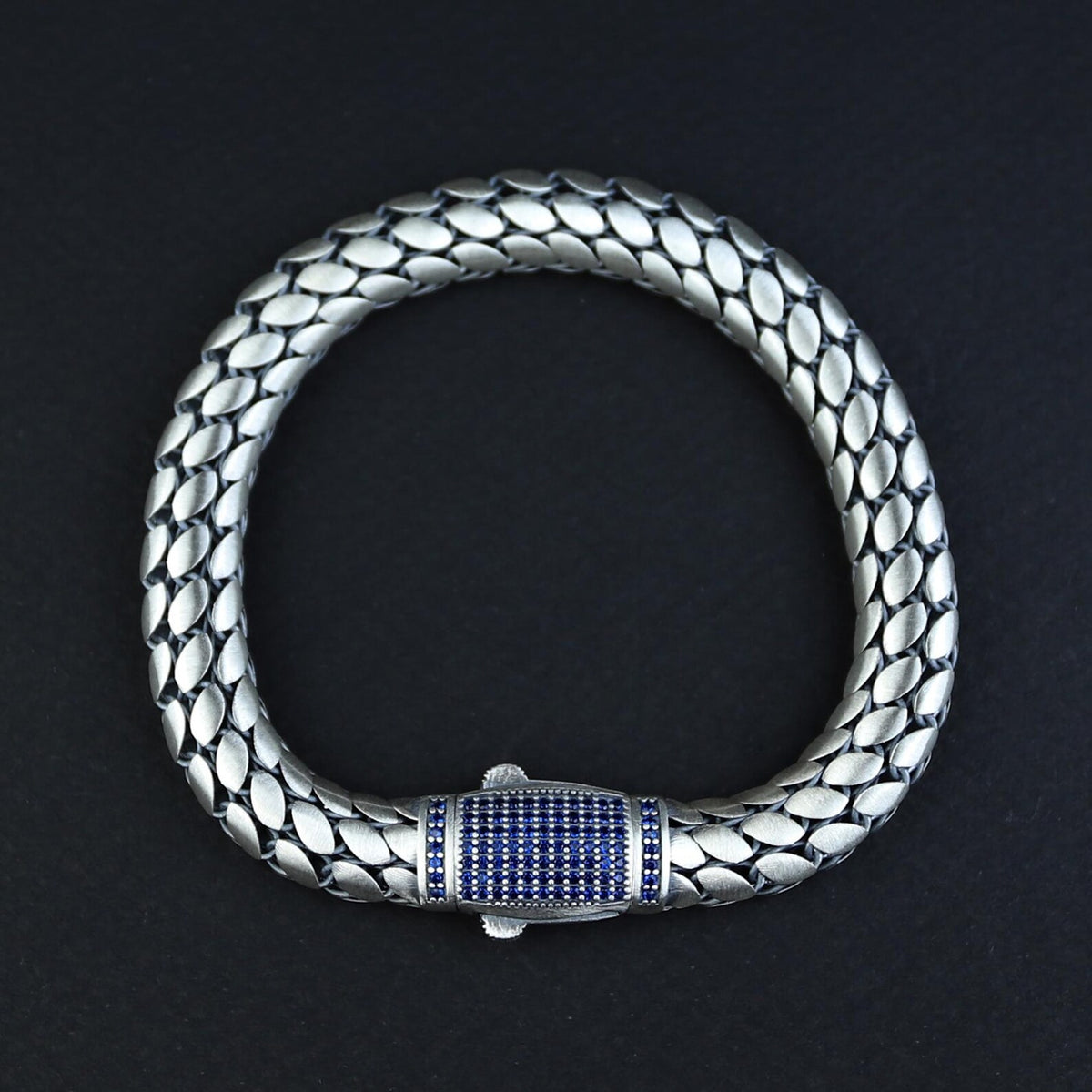 925 Men Silver Sapphire Popcorn Men Elegant Sapphire Link Bracelet