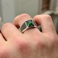 Men Silver Emerald Stone Ring, Minimal Engraved Emerald Turkish Handmade Ring, Ottoman Style Ring