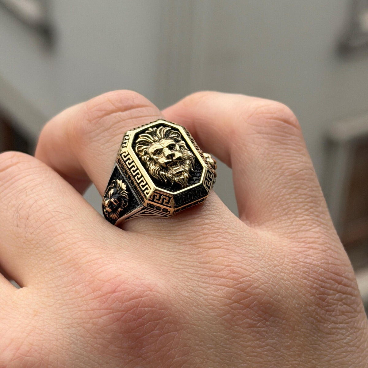 Silver Zodiac Leon Signet Ring, Lion Figured Animal Head Ring, Silver Zodiac Ring, 925k Sterling Silver Ring
