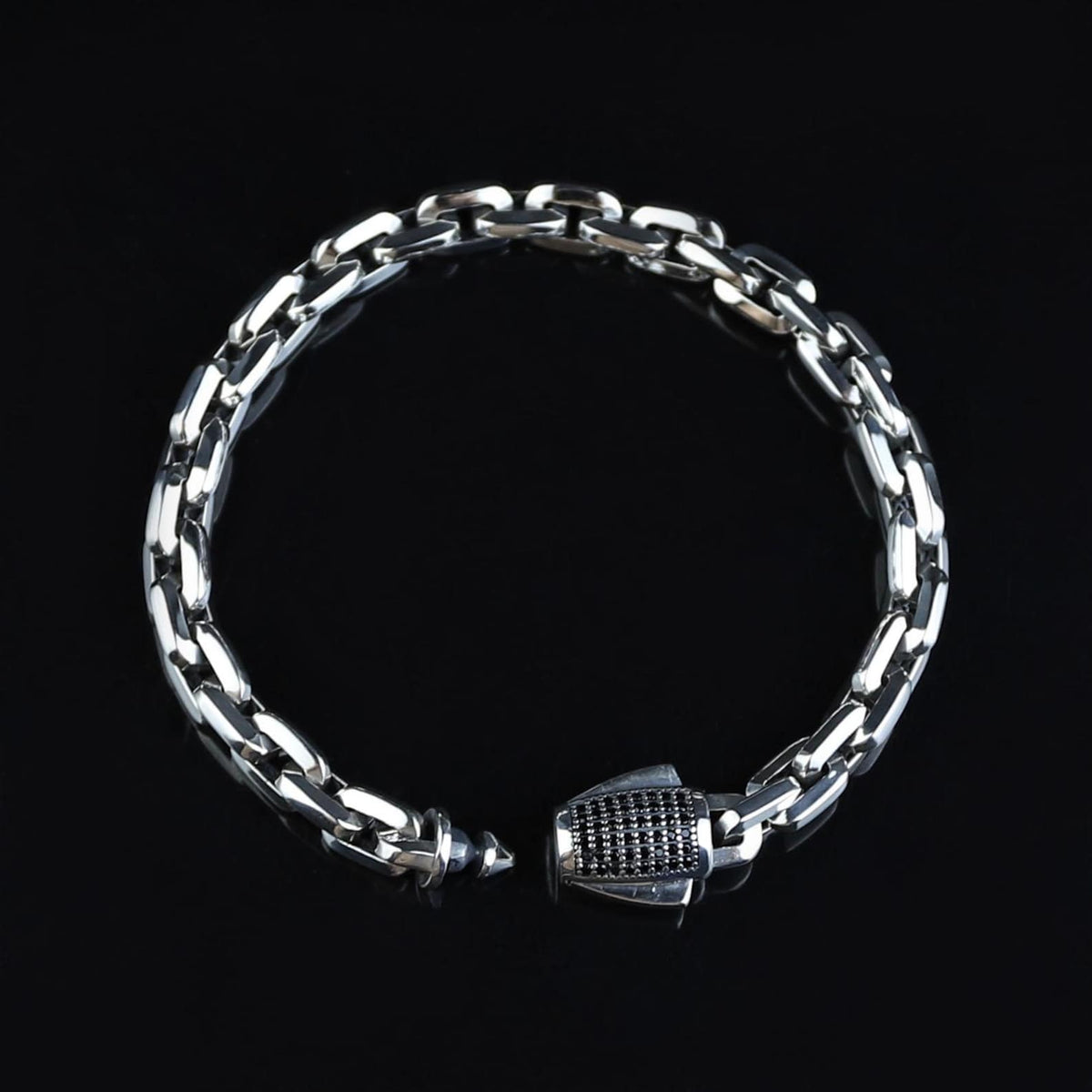 925 Sterling Silver Onyx Cable Chain Bracelet Men Handmade Anchor Link Biker