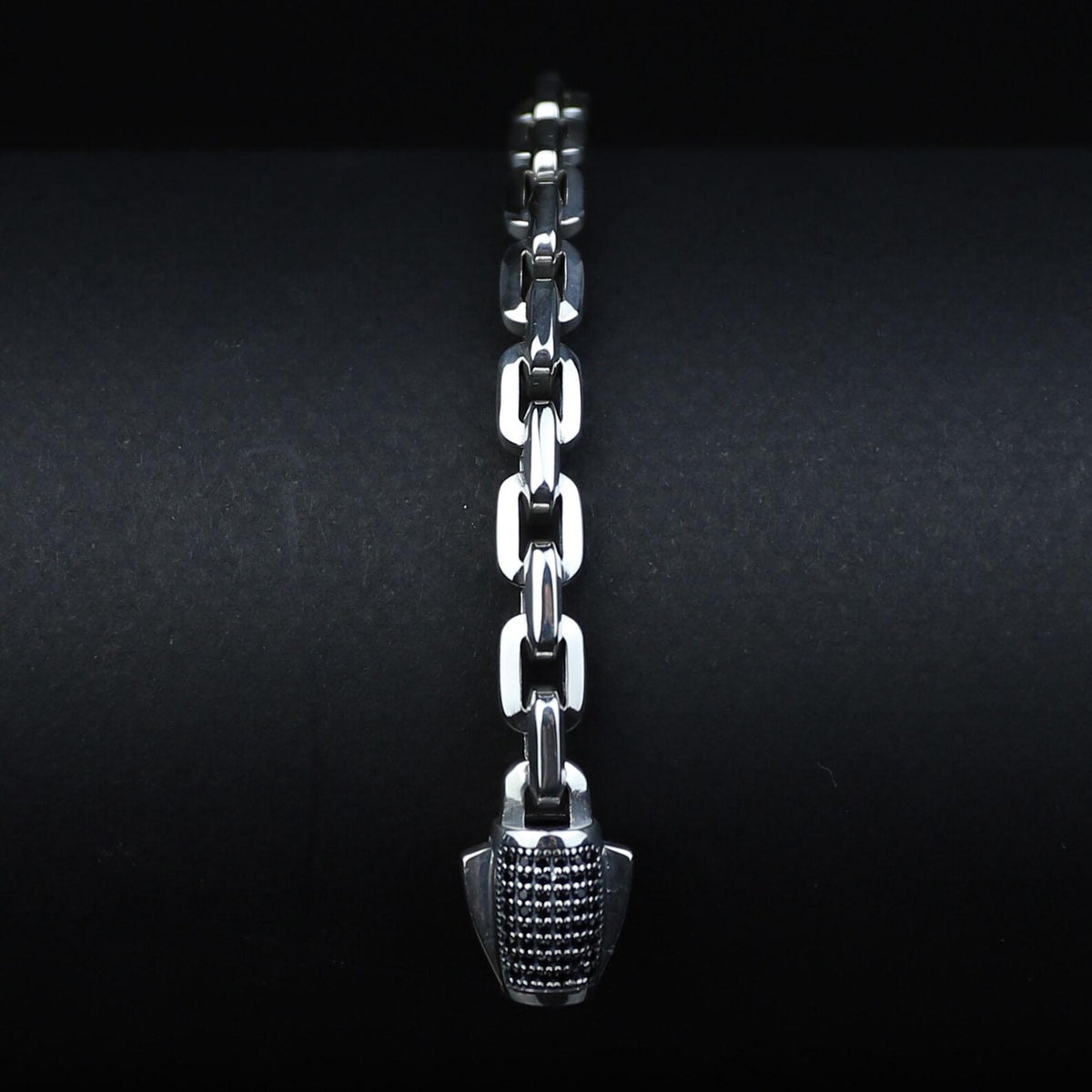 925 Sterling Silver Onyx Cable Chain Bracelet Men Handmade Anchor Link Biker