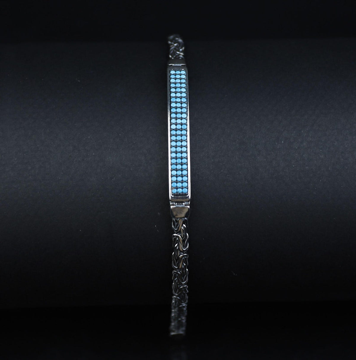 Men's 925 Sterling Silver Byzantine Bracelet Turquoise Gemstone Bali Chain