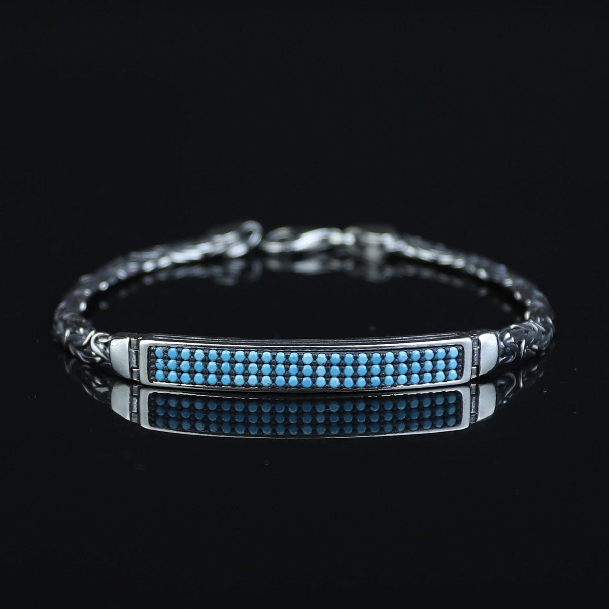 Men's 925 Sterling Silver Byzantine Bracelet Turquoise Gemstone Bali Chain