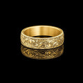 18K Gold Floral Engraved Wedding Band, Unisex Unique Floral Wedding Band Ring