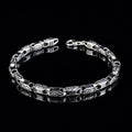 925 Men Silver Vintage Fleur-Fe-Lis Pattern Chain Engraved Chain Link Bracelet