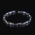 925 Men Silver Vintage Fleur-Fe-Lis Pattern Chain Engraved Chain Link Bracelet