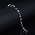 925 Men Silver Vintage Fleur-Fe-Lis Pattern Chain Engraved Chain Link Bracelet