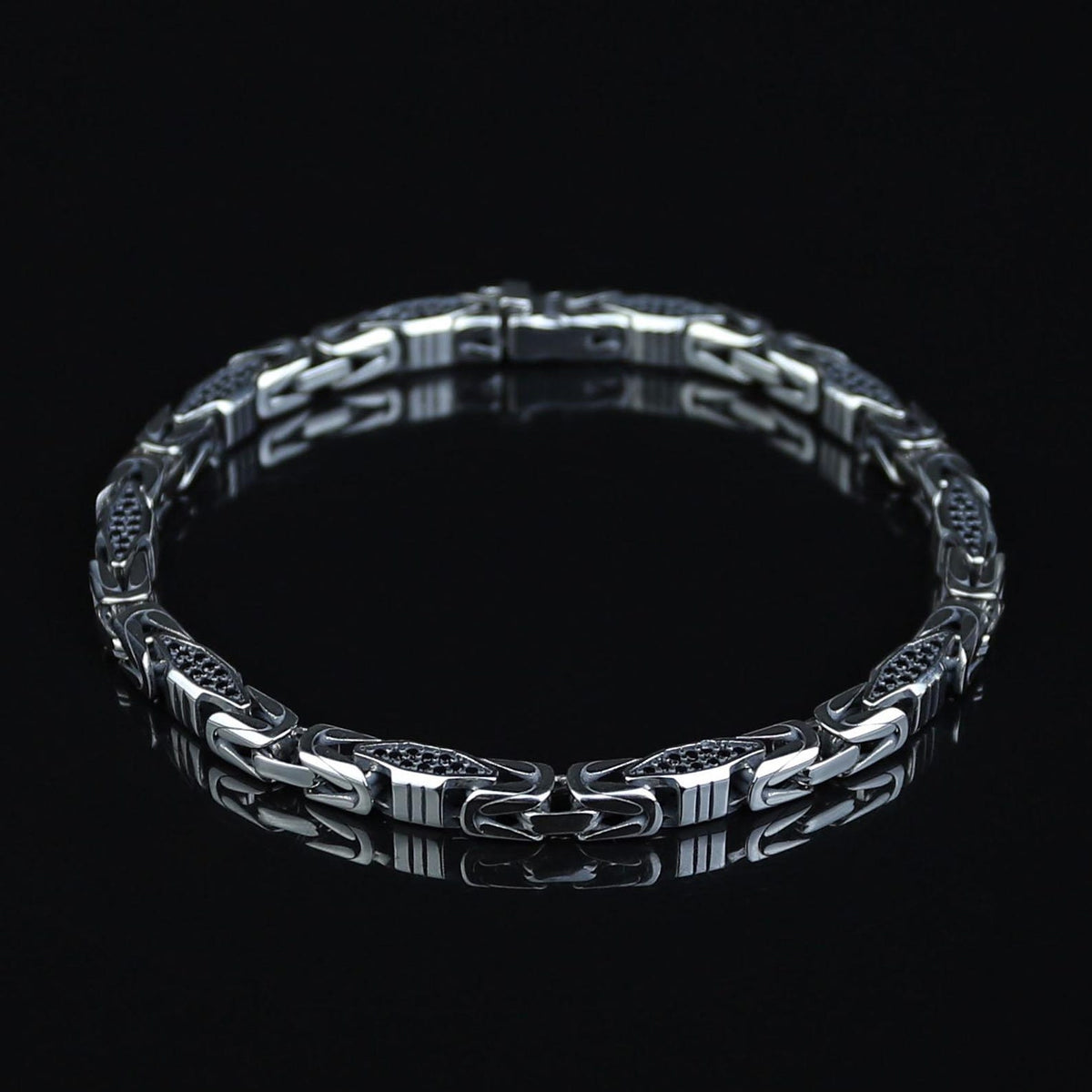 925 Black Onyx Stone King Chain Handmade 5MM Bali Byzantine Bracelet