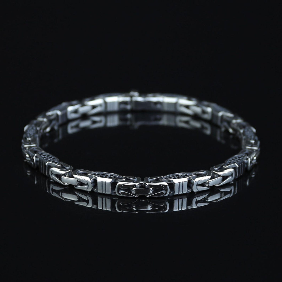 925 Black Onyx Stone King Chain Handmade 5MM Bali Byzantine Bracelet