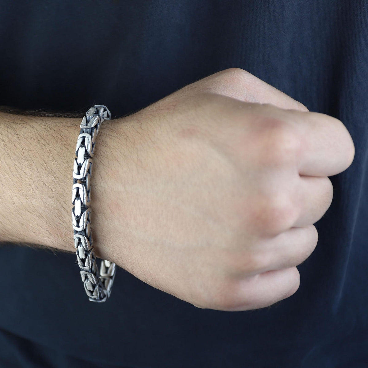 925 Silver Men Byzantine King Chain Round Box Lock Bali 7MM Byzantine Chain Bracelet