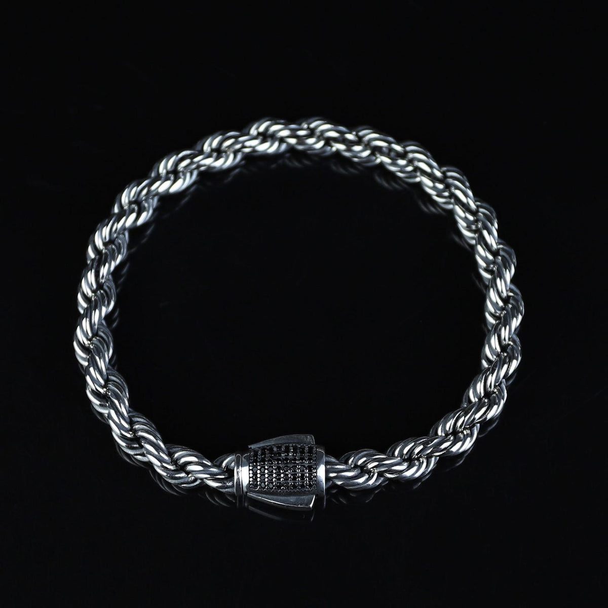 925 Sterling Silver Rope Chain Onyx Box Rope Chain Link Bracelet