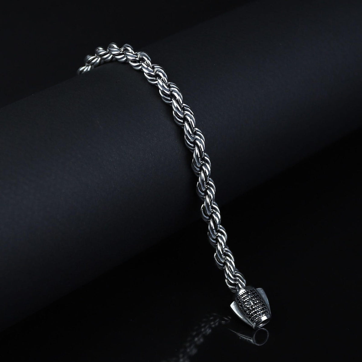 925 Sterling Silver Rope Chain Onyx Box Rope Chain Link Bracelet