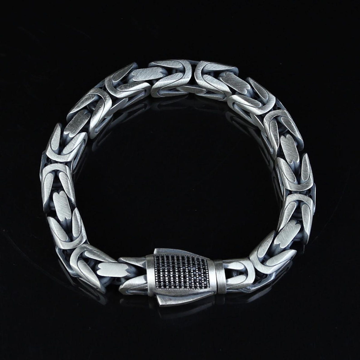 Men Silver Onyx Byzantine Chain Heavy 9MM King Chain Bracelet