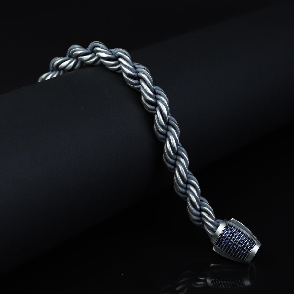 925 Silver 10mm Rope Chain Sapphire Stone Box Rope Chain Bracelet