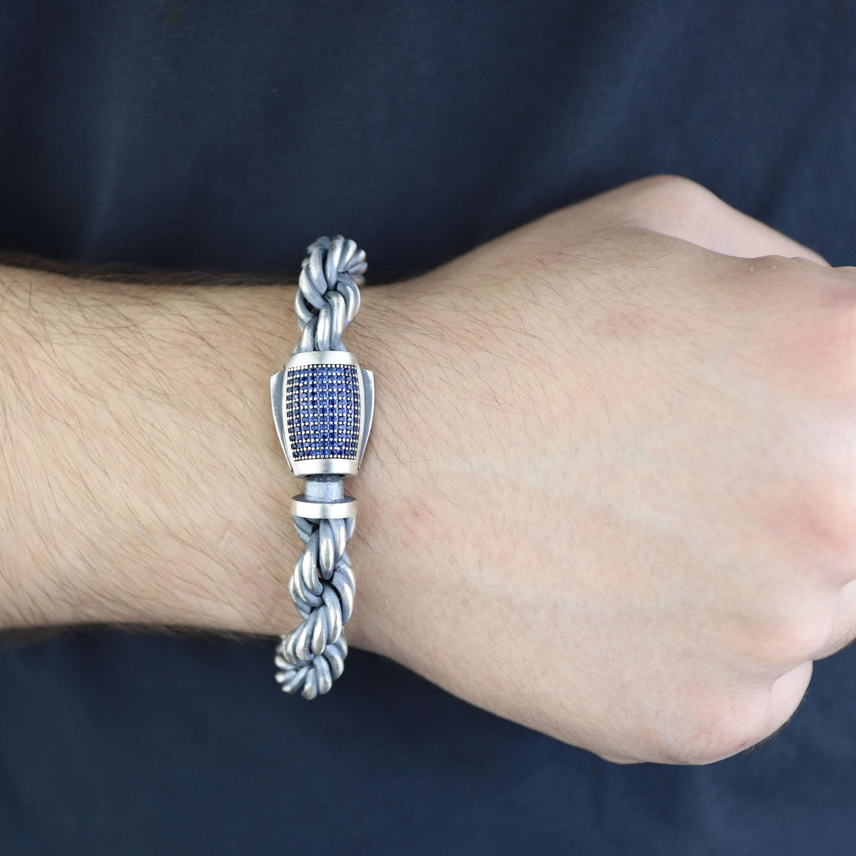 925 Silver 10mm Rope Chain Sapphire Stone Box Rope Chain Bracelet