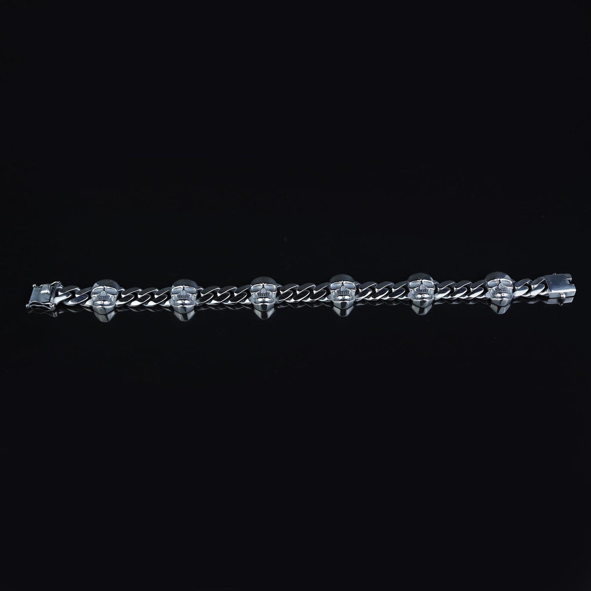 925 Solid Silver Skull Chain Gothic Biker Skull Head Link Bracelet