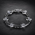925 Solid Silver Skull Chain Gothic Biker Skull Head Link Bracelet