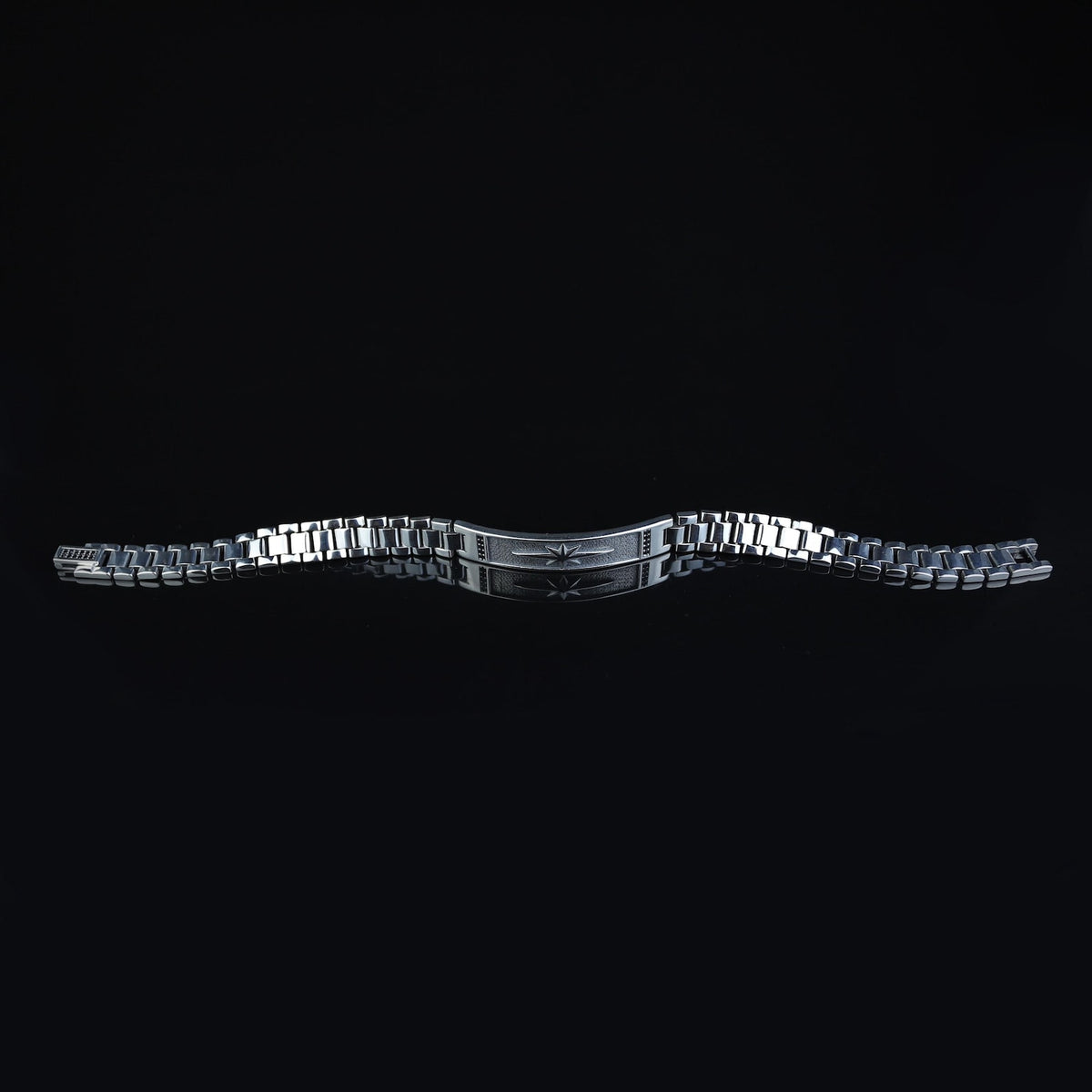 925 Sterling Silver North Star Bracelet Men Handmade Watch Chain Black Stone
