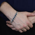 925 Sterling Silver Black Onyx Cuban Chain Bracelet Men Vintage Zircon Link