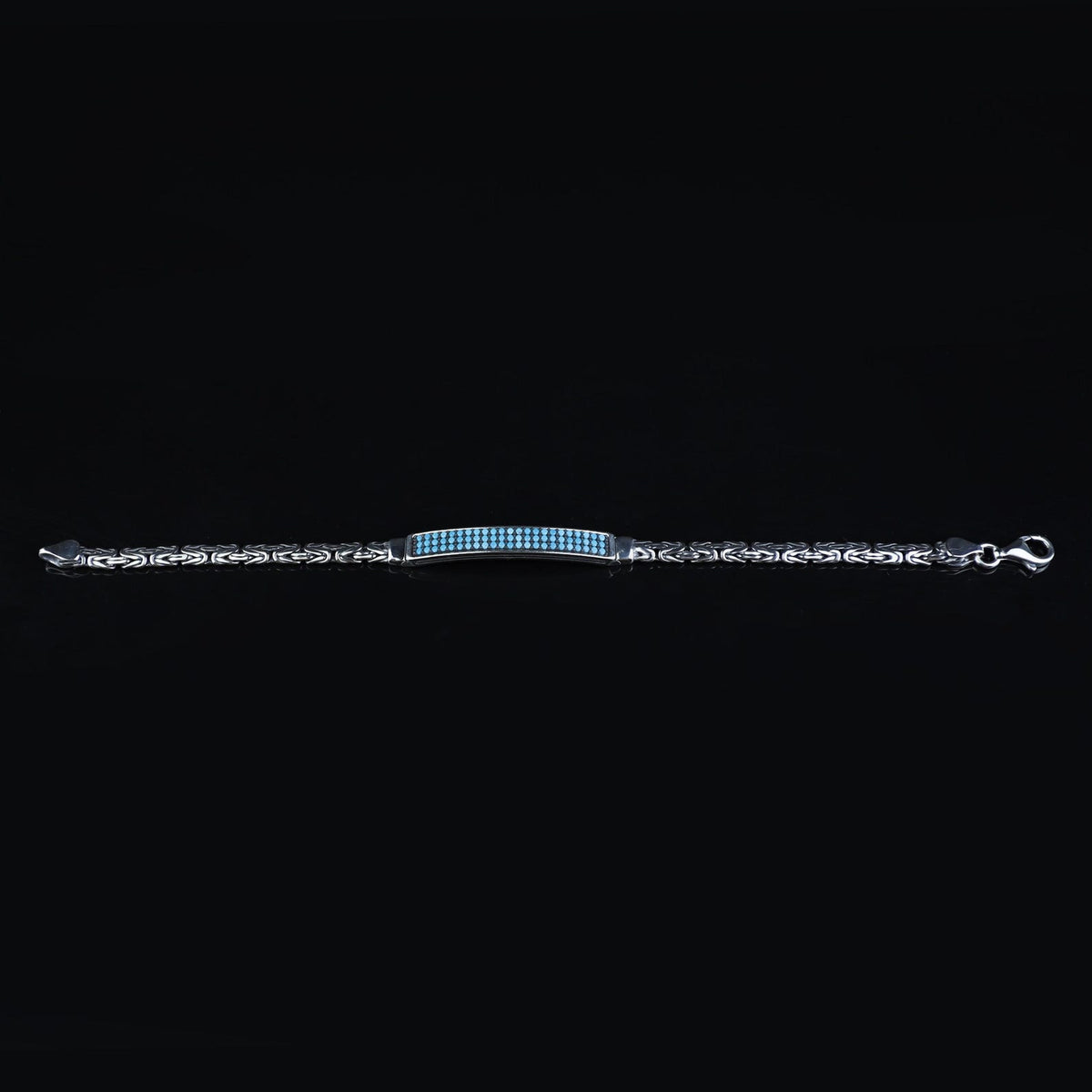 Men's 925 Sterling Silver Byzantine Bracelet Turquoise Gemstone Bali Chain