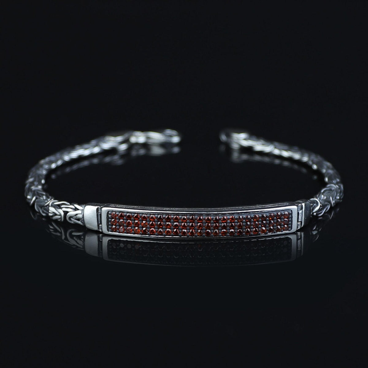 Men's 925 Sterling Silver Garnet Bracelet Byzantine King Chain Ruby Stone Bracelet