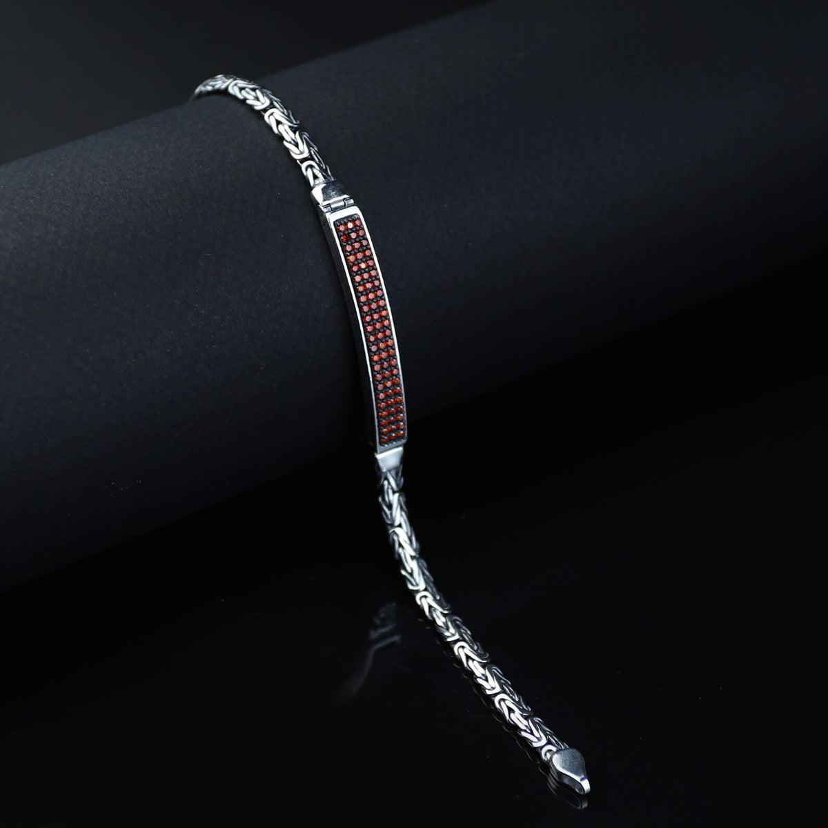 Men's 925 Sterling Silver Garnet Bracelet Byzantine King Chain Ruby Stone Bracelet