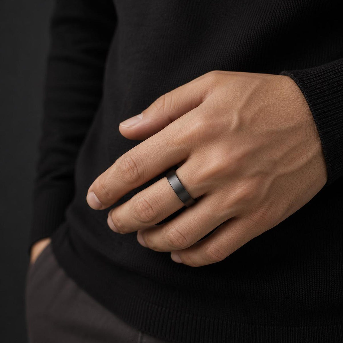 Silver 6mm Black Tungsten Band Ring, Silver Black Rhodium Classic Band Ring