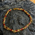 Gold Ruby Hand-Engraved Byzantine Silver Men Chain Bracelet