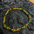 Gold Plated Emerald Engraved Luxury Baguette Emerald Stone Bracelet