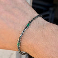 925 Silver Emerald Stone King Chain Green Baguette Byzantine Chain Bracelet