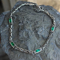 925 Silver Emerald Stone King Chain Green Baguette Byzantine Chain Bracelet