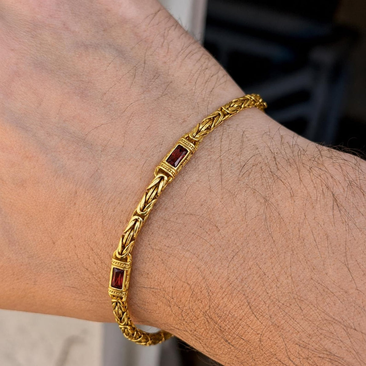 925 Silver Gold Plated Byzantine Ruby Sapphire Bali Chain Link Bracelet