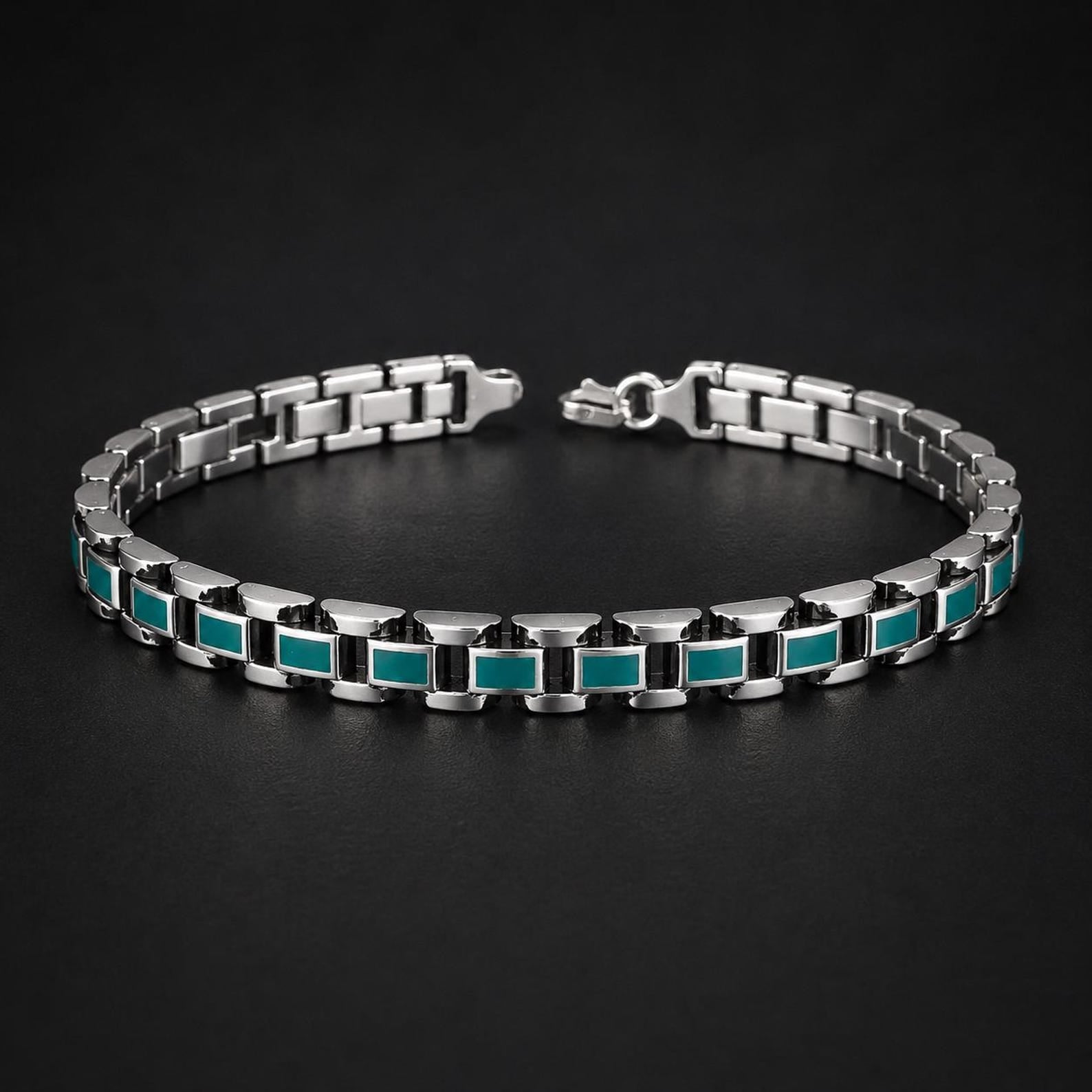 925 Silver Emerald Stone Chain Emerald Inlay Bracelet