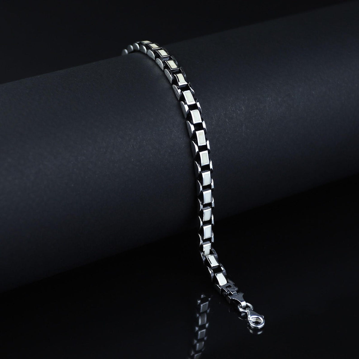 Silver Handmade Chain Pearl Mother Of Pearl Stone Link Bracelet