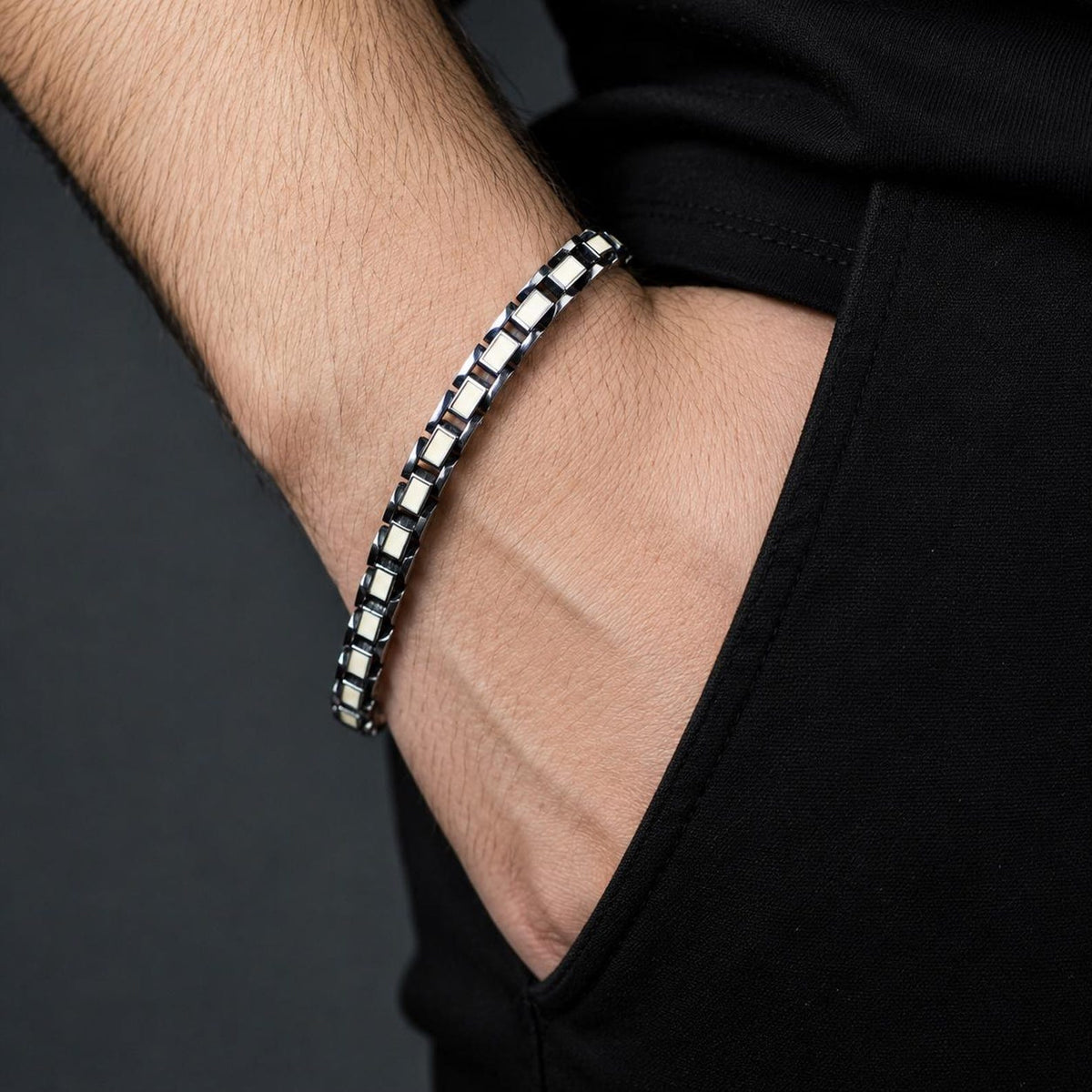 Silver Handmade Chain Pearl Mother Of Pearl Stone Link Bracelet